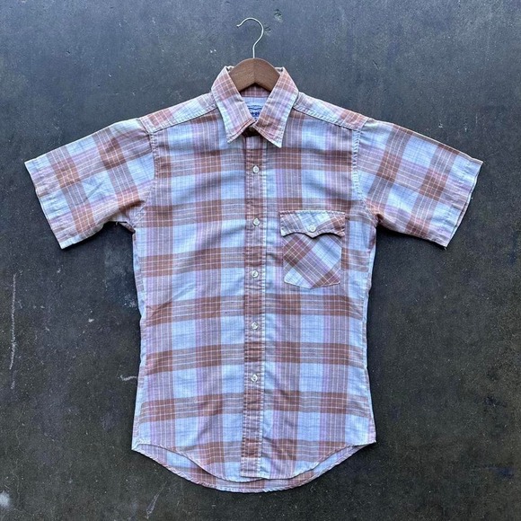Women's Vintage 80s Levi's Plaid Western Button Up Short Sleeve Shirt Small - Picture 1 of 3